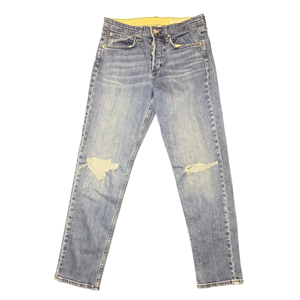Rag & Bone Emory Jeans Womens 26 Blue Distressed Straight Leg Button Fly